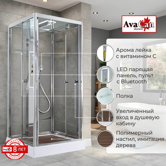Гидробокс Avacan 100x100 см Z1910LED, хром/прозрачное (безсиликоновая сборка) - фото 2