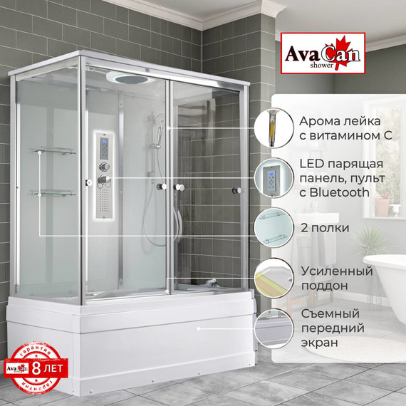 Гидробокс Avacan 170x90 см V5017LED, хром/прозрачное (безсиликоновая сборка) - фото 2