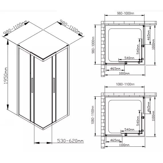 Душевое ограждение Avacan (100-110)х(100-110) см KB100MT, чёрный/матовое - фото 12
