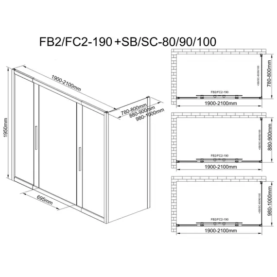 Душевое ограждение Avacan (190-210)х80 см FB2-190-SB80MT, чёрный/матовое - фото 11