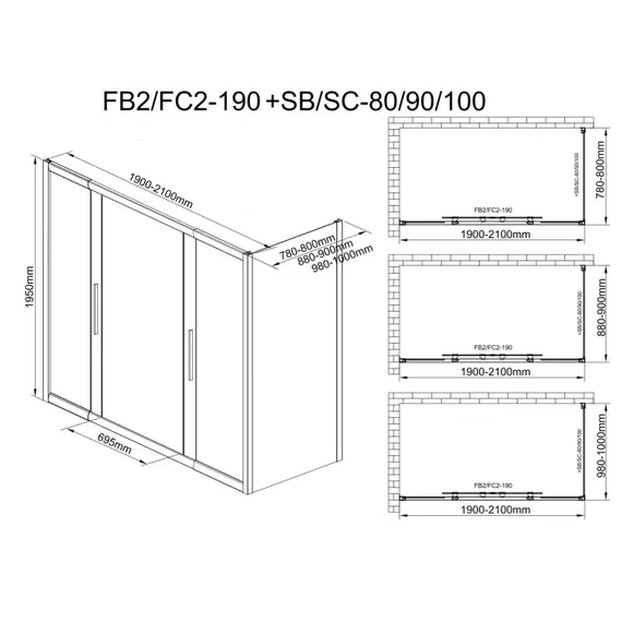 Душевое ограждение Avacan (190-210)х100 см FB2-190-SB100, чёрный/узор - фото 15
