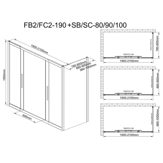 Душевое ограждение Avacan (190-210)х90 см FB2-190-SB90, чёрный/узор - фото 13