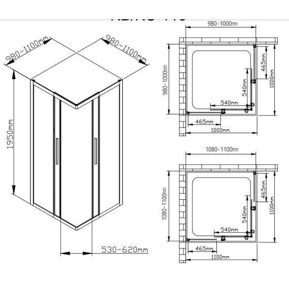Душевое ограждение Avacan (100-110)х(100-110) см KB100, чёрный/узор - фото 10