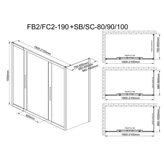 Душевое ограждение Avacan (190-210)х80 см FB2-190-SB80, чёрный/узор - фото 15
