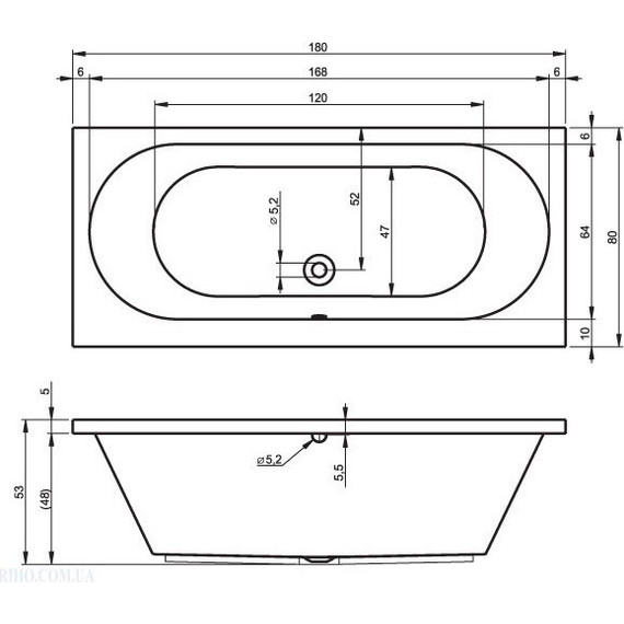 Ванна акриловая Riho CAROLINA 180x80 см B056001005, Размер - мм: 1800х800 - фото 6
