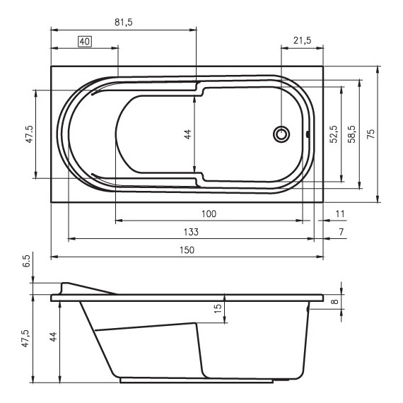 Ванна акриловая Riho COLUMBIA 150x75 см B002001005, Размер - мм: 1500х750 - фото, картинка 6 Ванна акриловая Riho COLUMBIA 150x75 см B002001005, Размер - мм: 1500х750 - фото 6