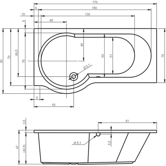 Ванна акриловая Riho DORADO 170x75 см BA8000500000000 R - фото 2