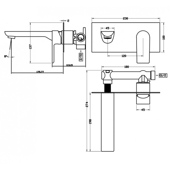 Смеситель для раковины настенный Grocenberg GB599CR (со скрытой частью) - фото 2