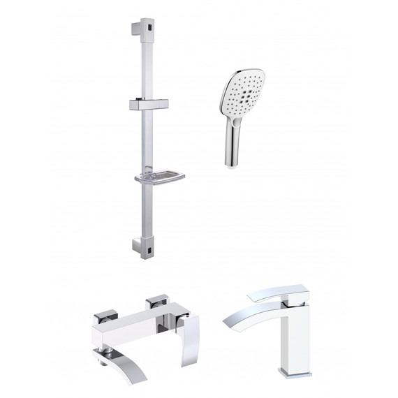 Набор смесителей 3 в 1 для ванны с коротким изливом Grocenberg GB1007WC, белый хром - фото 