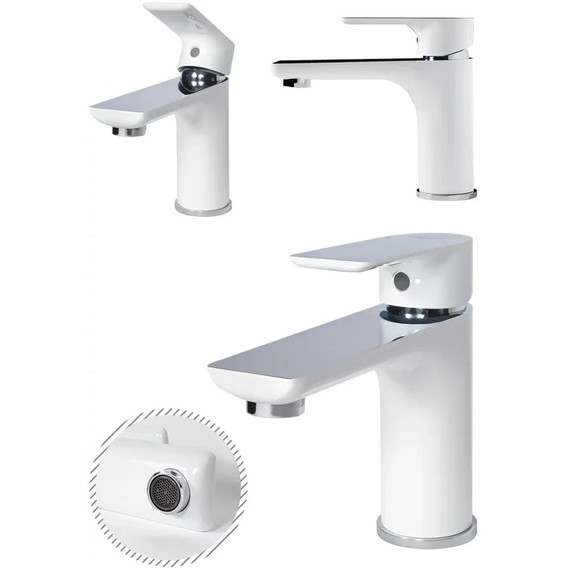 Набор смесителей 3 в 1 для ванны с коротким изливом Grocenberg GB1009WC, белый хром - фото 3