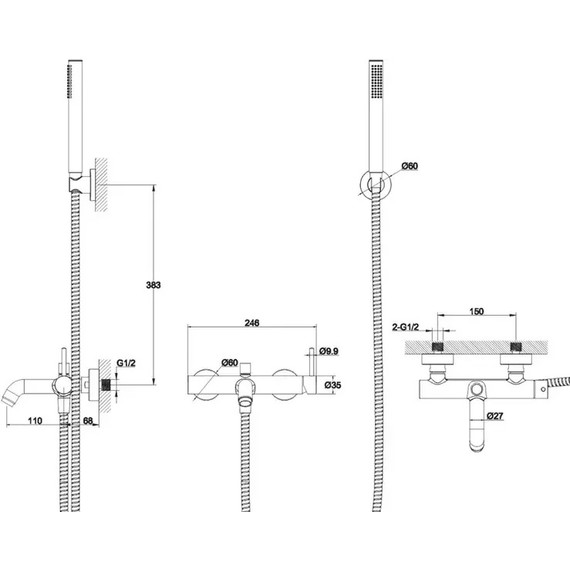 Смеситель для ванны Grocenberg GB8099BG, графит - фото 3