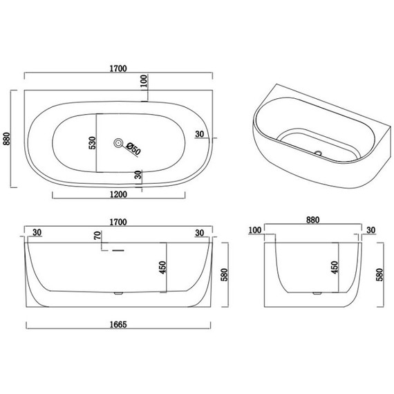 Ванна акриловая AN Olea 170x88 см - фото 7
