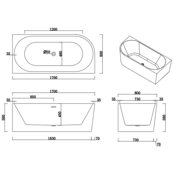 Ванна акриловая AN Amore 170x80 см R - фото 6