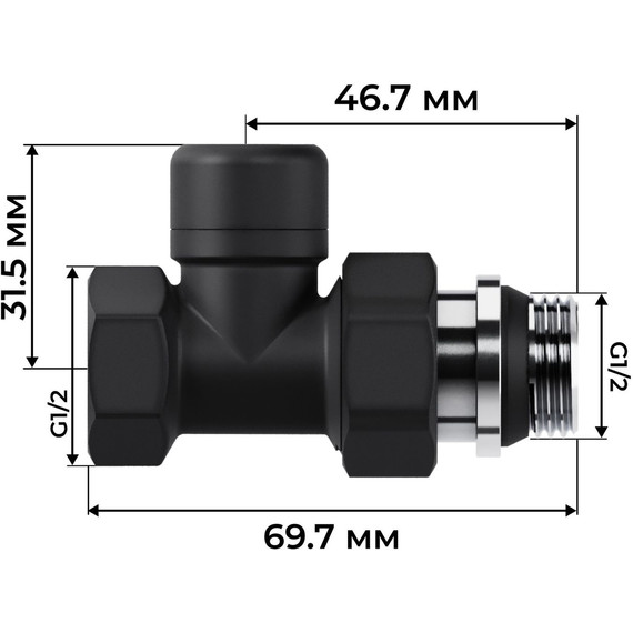 Вентиль термостатический прямой Royal Thermo Design 1/2"М30х1,5 RATVDP11212BL, чёрный - фото 6