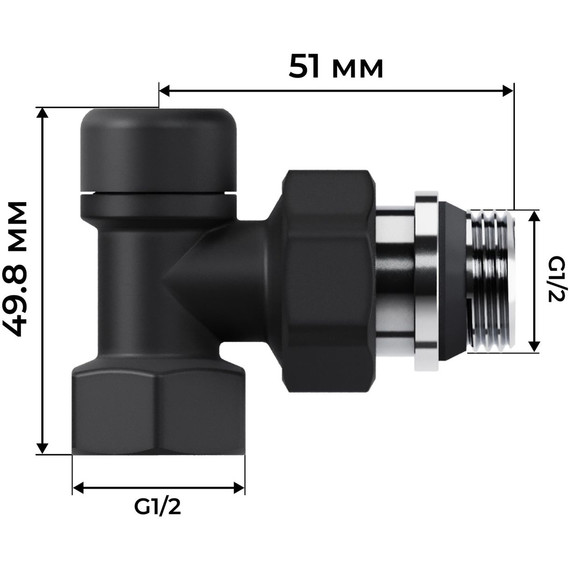 Вентиль термостатический угловой Royal Thermo Design 1/2"М30х1,5 RATVDU11212BL, чёрный - фото 6