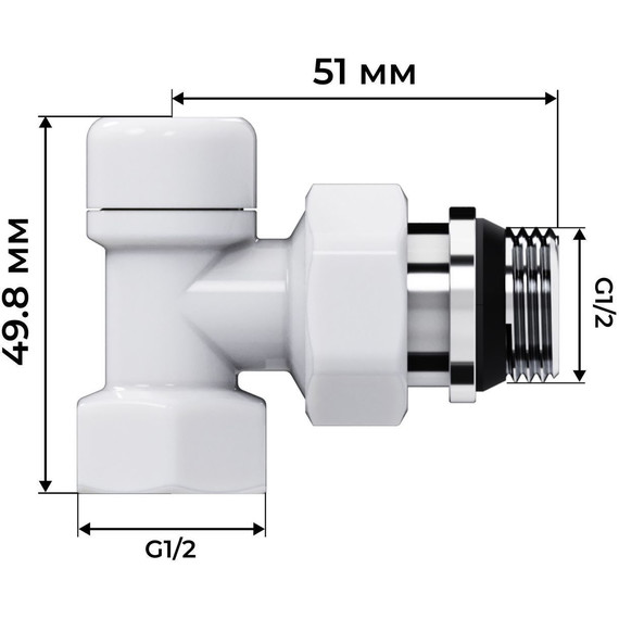 Вентиль термостатический угловой Royal Thermo Design 1/2"М30х1,5 RATVDU11212WH, белый - фото 6