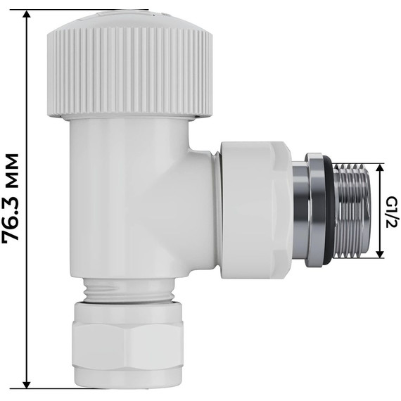Вентиль термостатический угловой Royal Thermo Design Pro 15мм М30х1,5 RATVXU11215WH, белый - фото 4