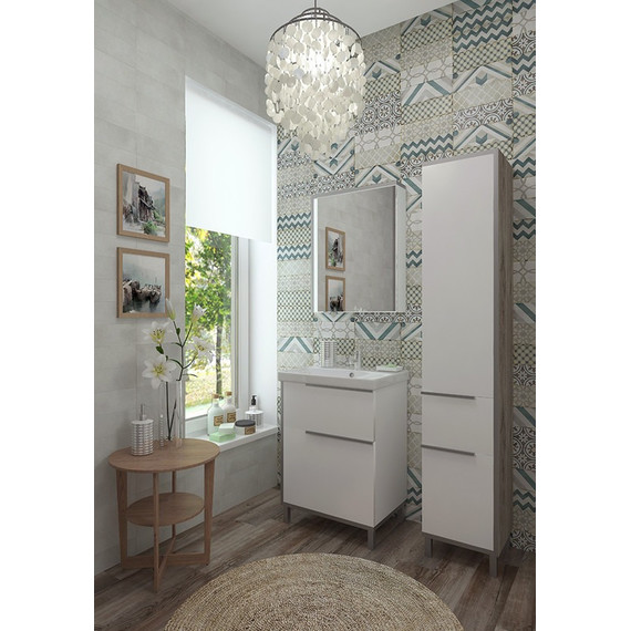 Зеркало-шкаф EvaGold Chelsea 56 см EG010108, белый матовый/дуб капучино - фото 2