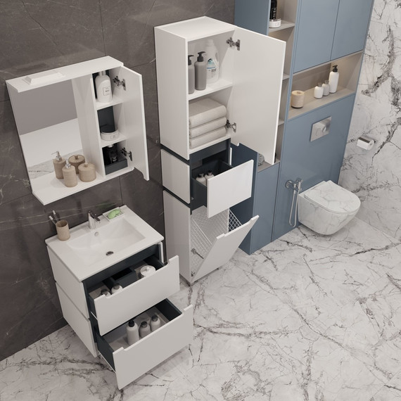 Зеркало-шкаф EvaGold Vesta 75 см EG010435, белый/графит - фото 7