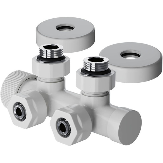 Узел нижнего подключения термостатический угловой Royal Thermo Design Pro 15мм М30х1,5 RANPU11215WH, белый - фото 