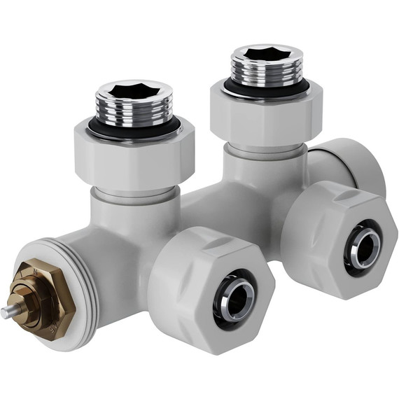 Узел нижнего подключения термостатический угловой Royal Thermo Design Pro 15мм М30х1,5 RANPU11215WH, белый - фото 2