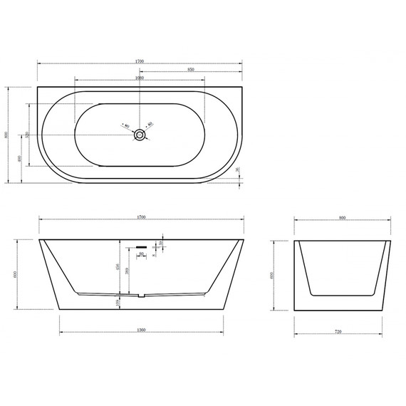 Ванна акриловая Abber AB9216-1.7MB 170x80 см, черный матовый - фото 11