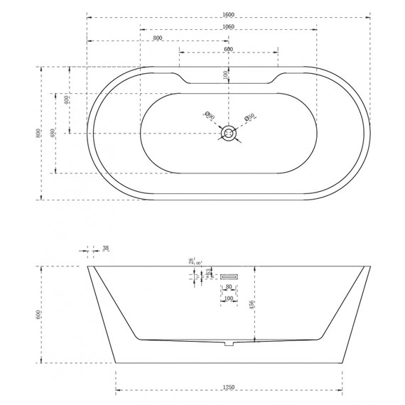 Ванна отдельностоящая Abber AB9299-1.6 160x80 см, Размер - мм: 1600х800 - фото 10