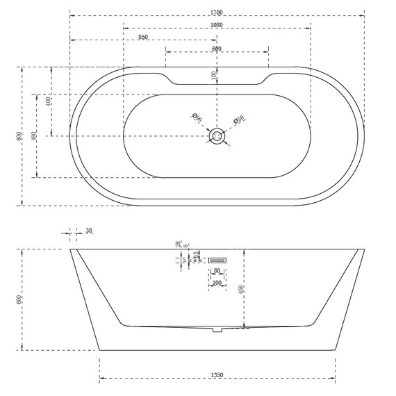 Ванна отдельностоящая Abber AB9299-1.7 170x80 см, Размер - мм: 1700х800 - фото 10