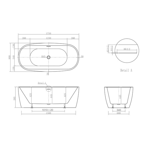 Ванна отдельностоящая Abber AB9219 175x80 см - фото 9