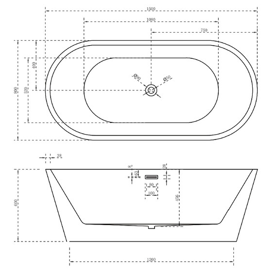 Ванна отдельностоящая Abber AB9203-1.5 150x80 см, Размер - мм: 1500х800 - фото 11