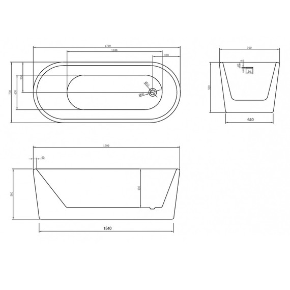 Ванна отдельностоящая Abber AB9272-1.7 170x70 см, Размер - мм: 1700х700 - фото 10