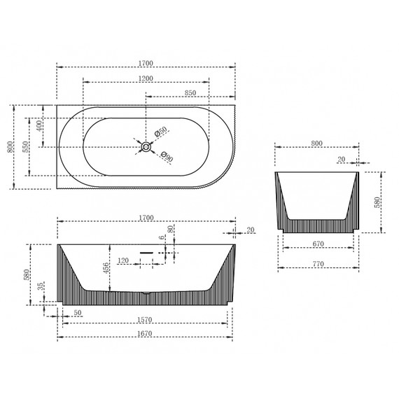 Ванна акриловая Abber AB9329-1.7 L 170x80 см - фото 11