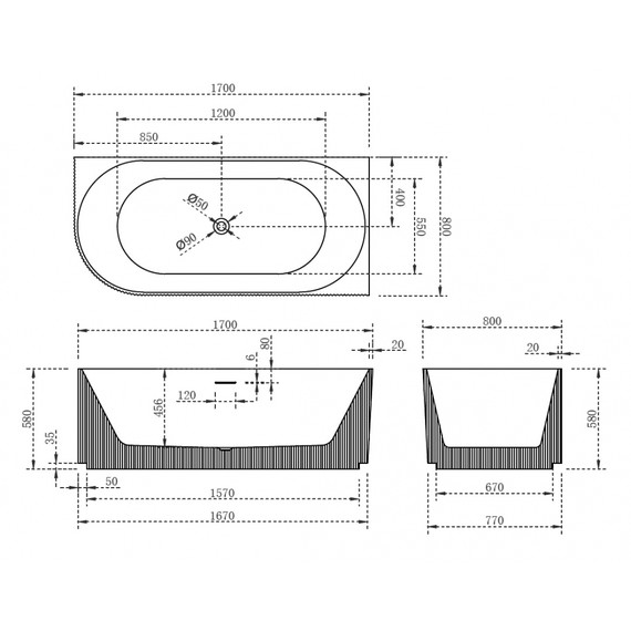 Ванна акриловая Abber AB9329-1.7 R 170x80 см - фото 11