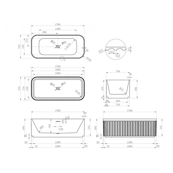 Ванна отдельностоящая Abber AB9411-1.7 170x75 см - фото 11