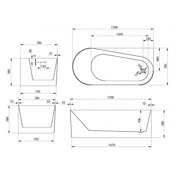 Ванна акриловая Abber AB9496-1.7 R 170x78 см - фото 11