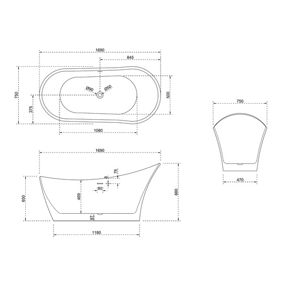 Ванна отдельностоящая Abber Stein 169x75 см AS9618, белый матовый - фото 11