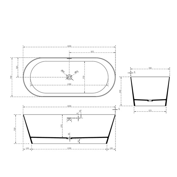 Ванна отдельностоящая Abber Stein 165x70 см AS9622, белый матовый - фото 13