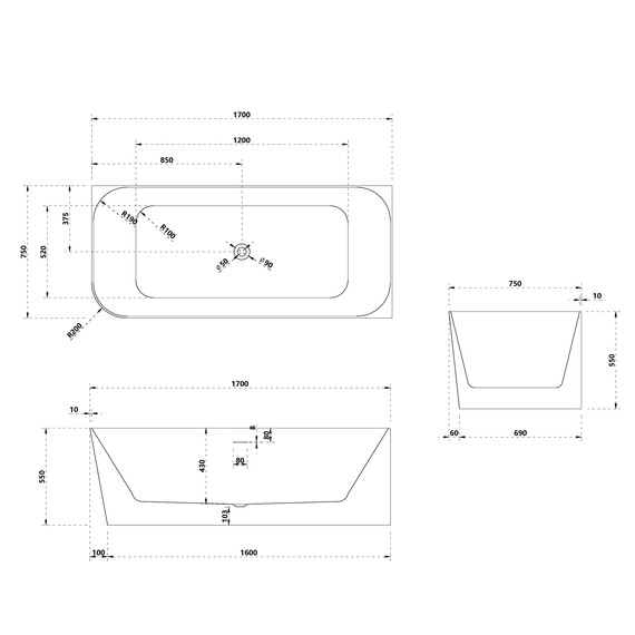 Ванна каменная Abber Stein 170x75 см AS9621-1.7 R - фото 10