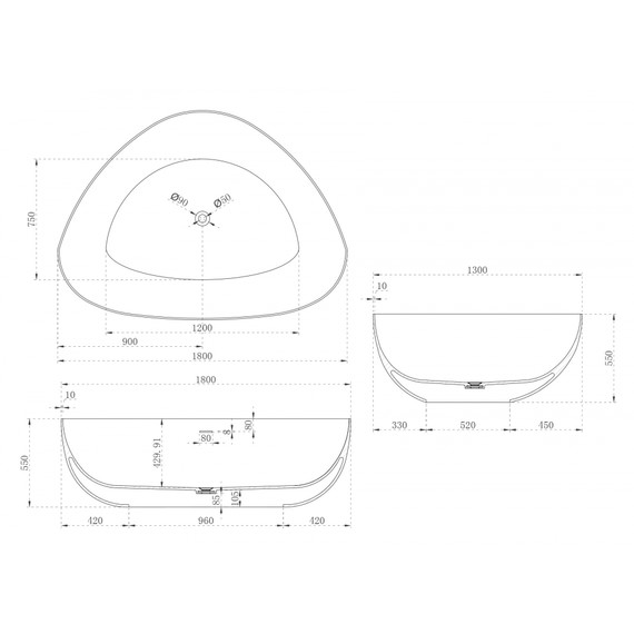 Ванна отдельностоящая Abber Stein 180x130 см AS9608, белый матовый - фото 10