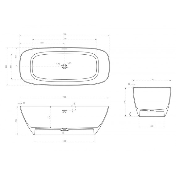 Ванна отдельностоящая Abber Stein 170x72 см AS9612-1.7, белый матовый - фото 11