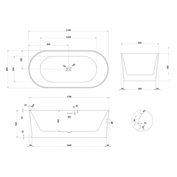 Ванна отдельностоящая Abber Stein 170x80 см AS9650, белый матовый - фото 12