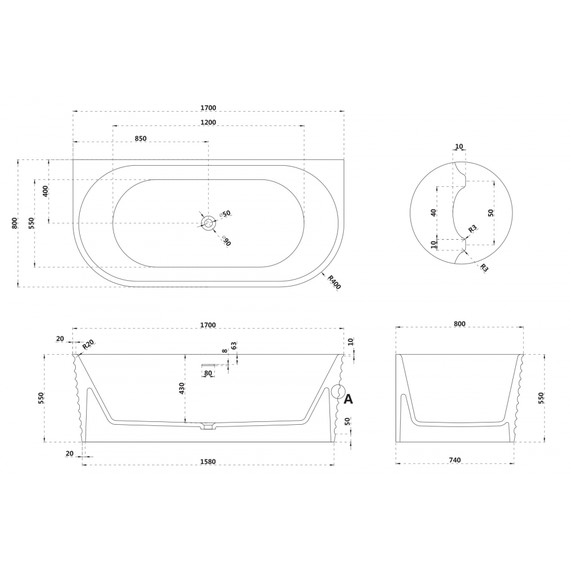 Ванна каменная Abber Stein 170x80 см AS9652, белый матовый - фото 11