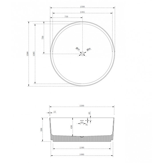 Ванна отдельностоящая Abber Stein 150x150 см AS9679Blau, голубой - фото 9