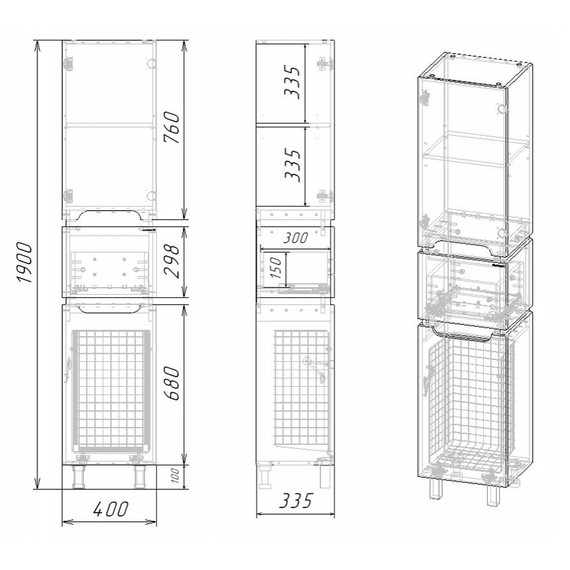 Пенал напольный EvaGold Vesta 40 см EG010420, белый/графит - фото 13