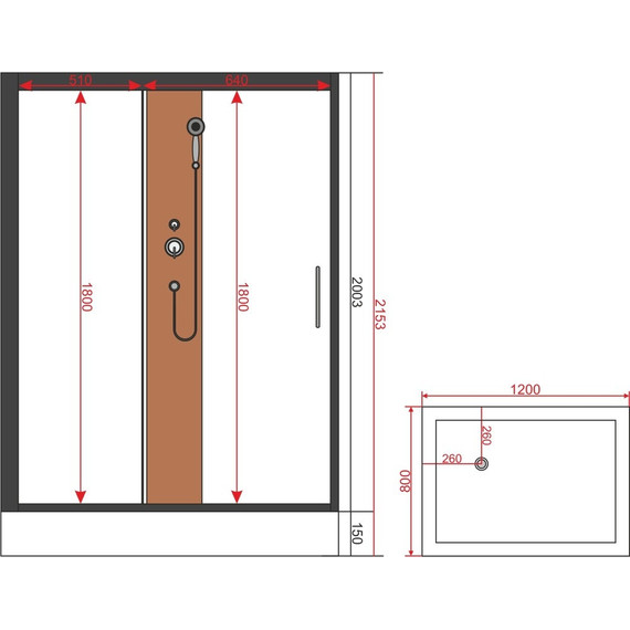 Душевое кабина EvaGold 120x80 см EG210021, чёрный/прозрачное - фото, картинка 2 Душевое кабина EvaGold 120x80 см EG210021, чёрный/прозрачное - фото 2
