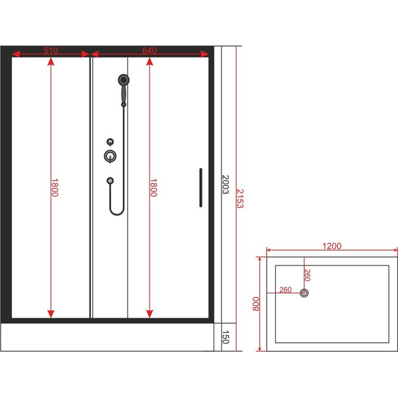 Душевое кабина EvaGold 120x80 см EG210022, чёрный/прозрачное - фото, картинка 2 Душевое кабина EvaGold 120x80 см EG210022, чёрный/прозрачное - фото 2