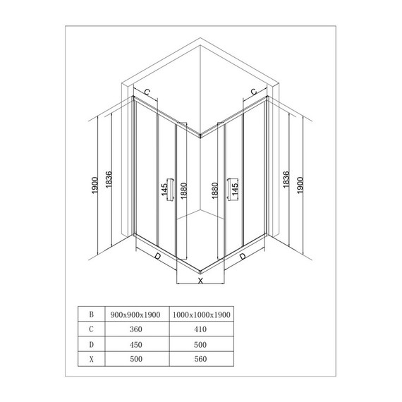 Душевое ограждение EvaGold 90х90 см EG220028, хром/прозрачное - фото, картинка 4 Душевое ограждение EvaGold 90х90 см EG220028, хром/прозрачное - фото 4