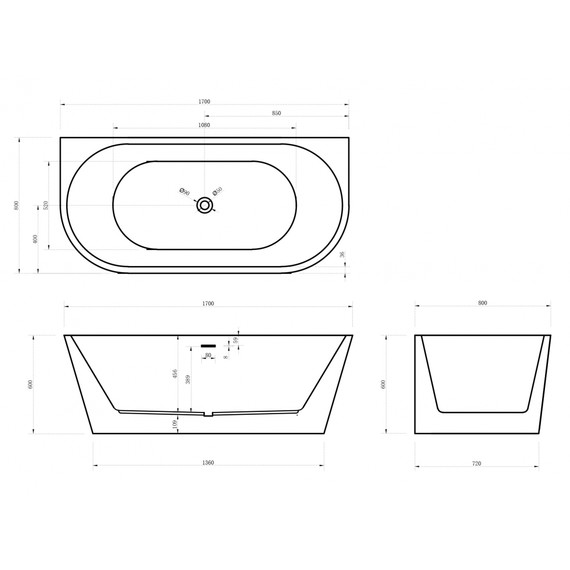Ванна акриловая Abber 170x80 см AB9216-1.7MW, белый матовый - фото 10