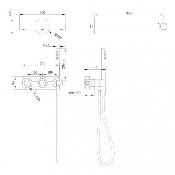 Душевая система для ванны с термостатом Abber Rund AF8753B, черный матовый - фото 2