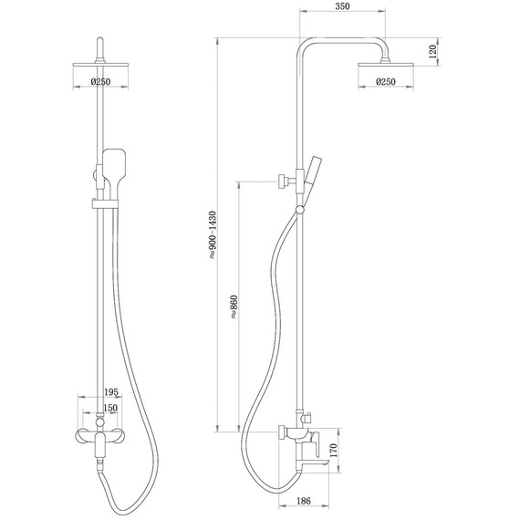 Душевая стойка Abber Emotion AF8816B, чёрный матовый, Цвет производителя: чёрный матовый - фото 2